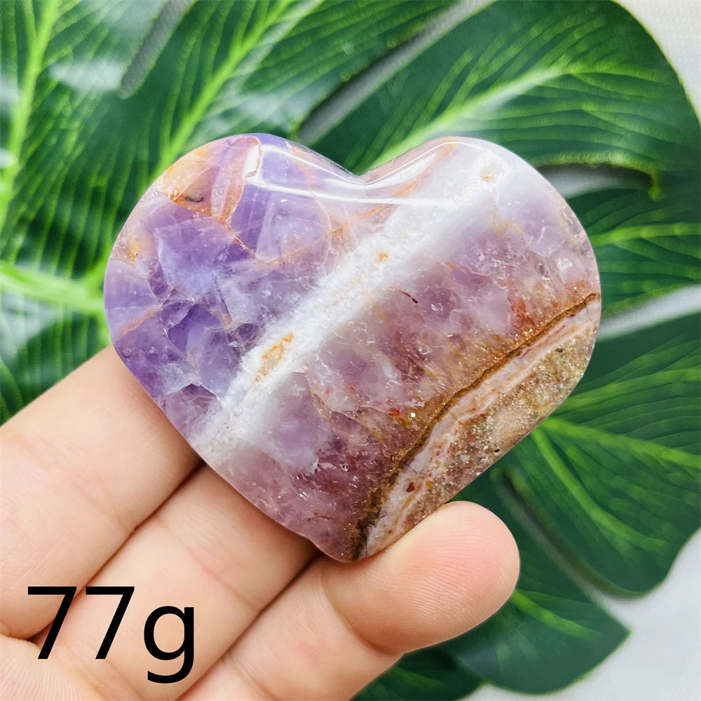 Natural Heart Shaped Agate Amethyst Healing Crystal, Hand Polished