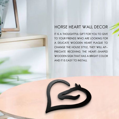 Hanging Love Horse Heart Wooden Wall Art Sculpture