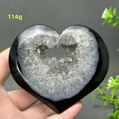 Heart Shaped Natural Black Agate Geode Crystal