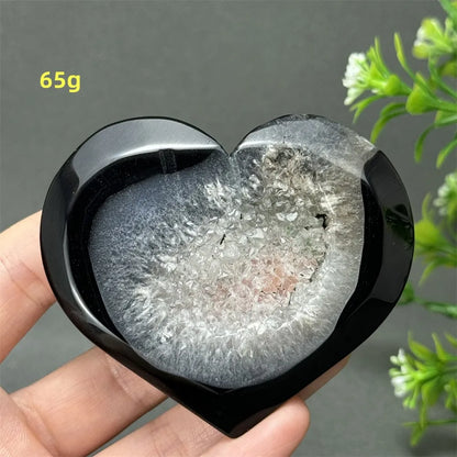 Heart Shaped Natural Black Agate Geode Crystal