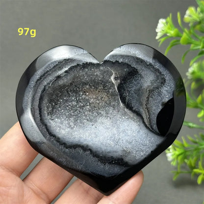 Heart Shaped Natural Black Agate Geode Crystal