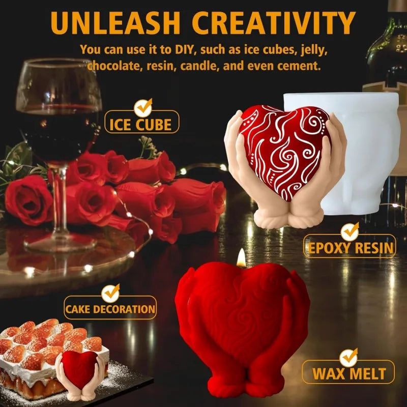 3D Heart Shape Candle Molds Hand Holding Silicone for Valentine's Day