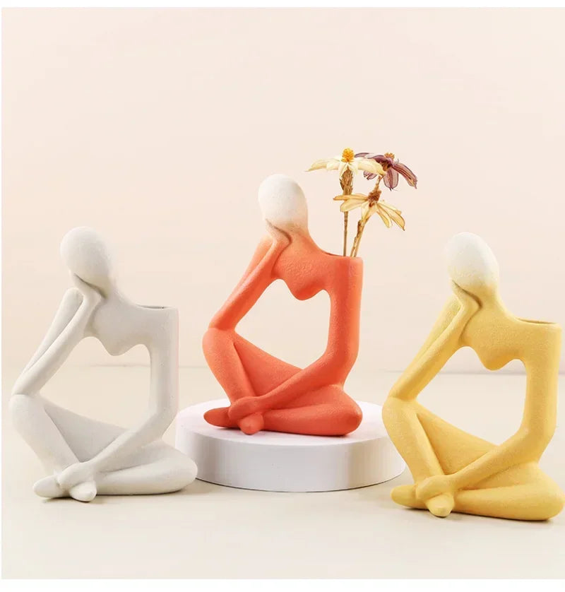 Heart-Shaped Abstract Thinker Statue, Frosted Ceramic Decoration