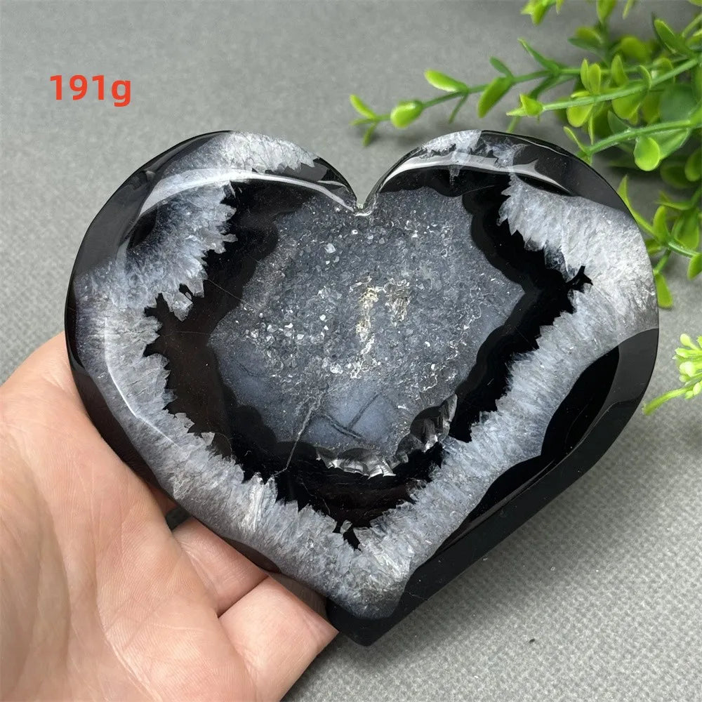 Heart Shaped Natural Black Agate Geode Crystal