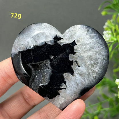 Heart Shaped Natural Black Agate Geode Crystal