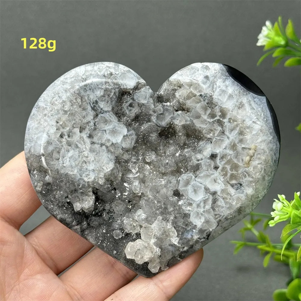 Heart Shaped Natural Black Agate Geode Crystal