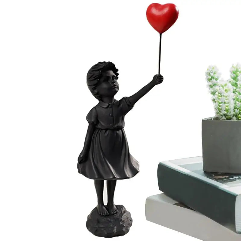 Girl With Red Balloon Figurine Modern Sculpture Resin