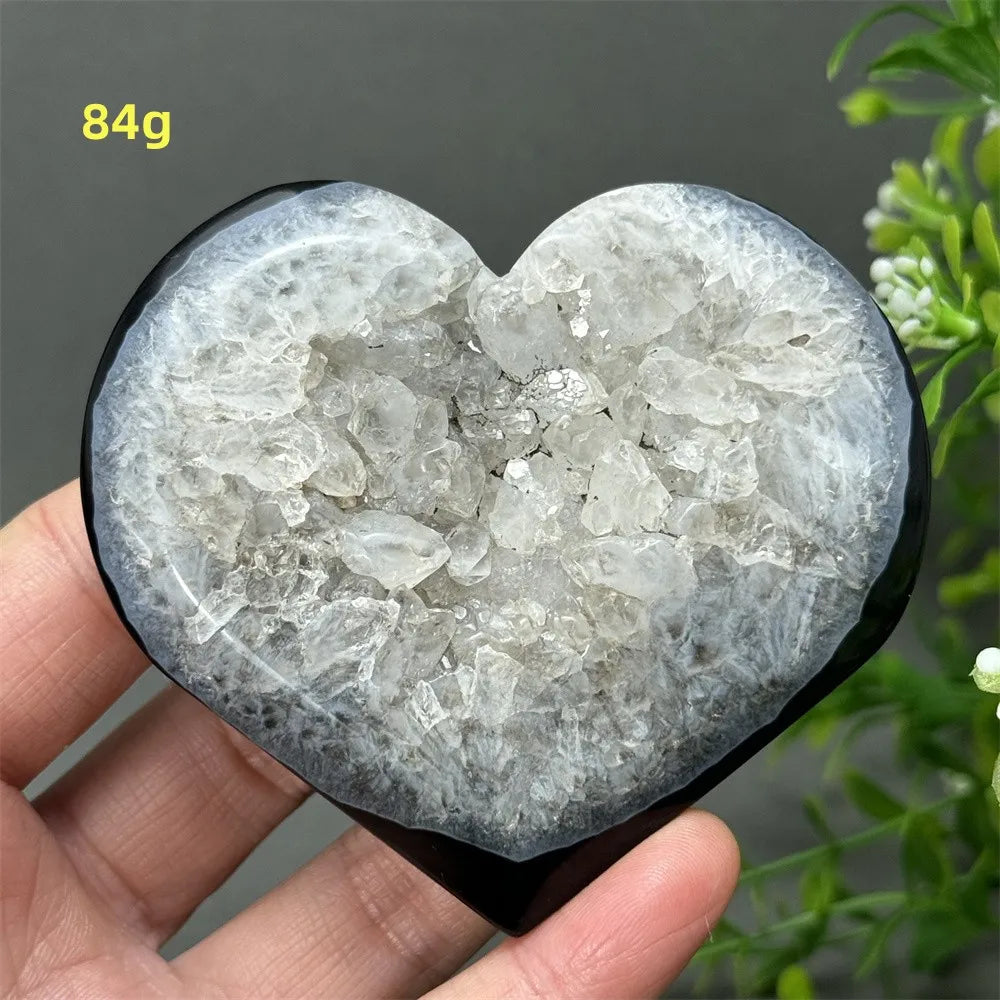 Heart Shaped Natural Black Agate Geode Crystal