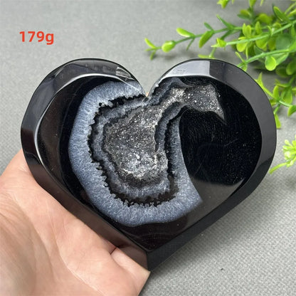 Heart Shaped Natural Black Agate Geode Crystal