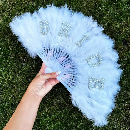 White Bride Feather Fan Foldable Bridal Shower Decoration