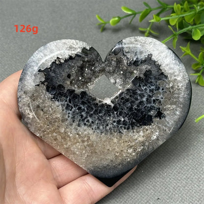 Heart Shaped Natural Black Agate Geode Crystal