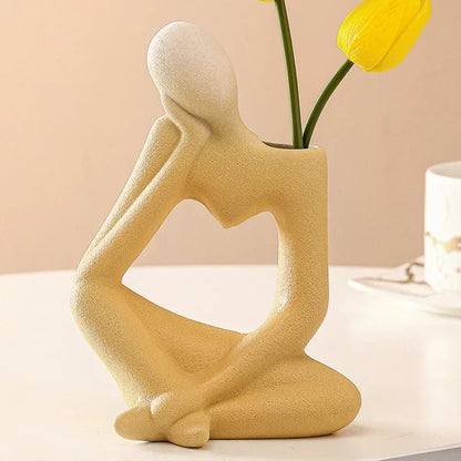 Heart-Shaped Abstract Thinker Statue, Frosted Ceramic Decoration