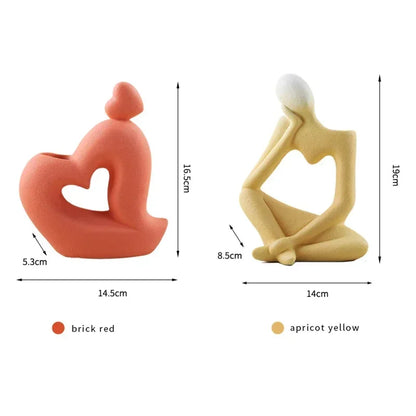 Heart-Shaped Abstract Thinker Statue, Frosted Ceramic Decoration