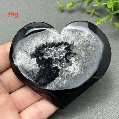 Heart Shaped Natural Black Agate Geode Crystal