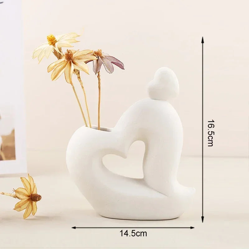 Heart-Shaped Abstract Thinker Statue, Frosted Ceramic Decoration