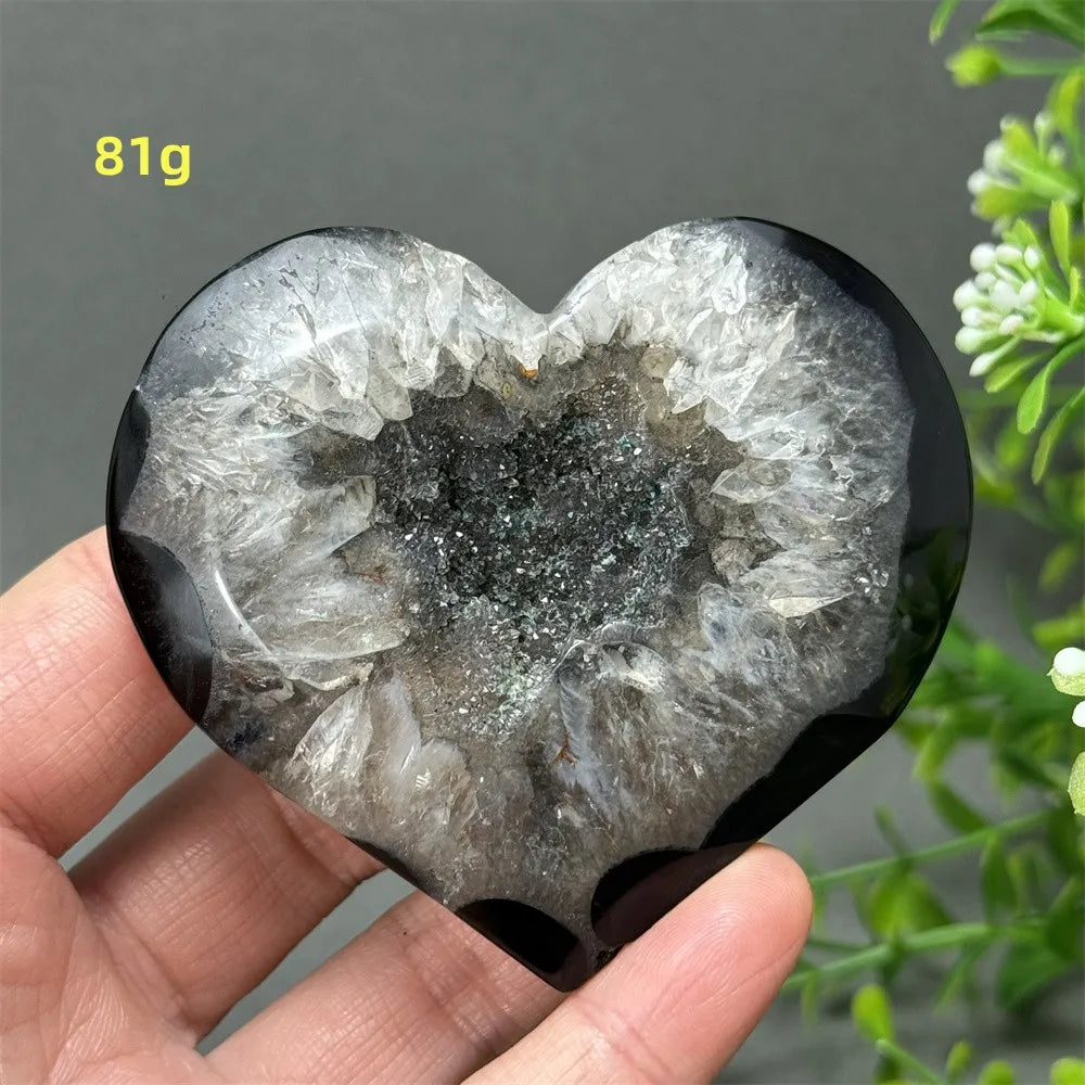 Heart Shaped Natural Black Agate Geode Crystal