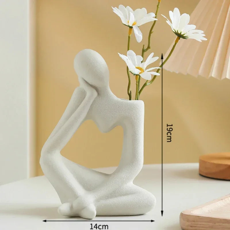 Heart-Shaped Abstract Thinker Statue, Frosted Ceramic Decoration