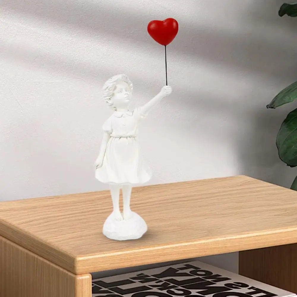 Girl With Red Balloon Figurine Modern Sculpture Resin