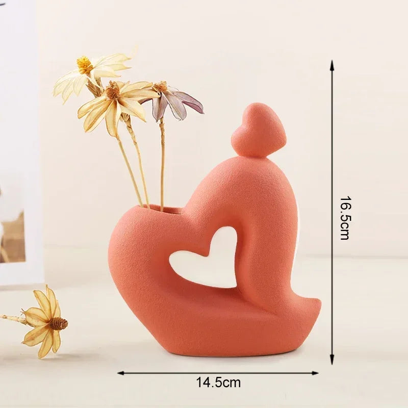 Heart-Shaped Abstract Thinker Statue, Frosted Ceramic Decoration