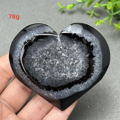 Heart Shaped Natural Black Agate Geode Crystal