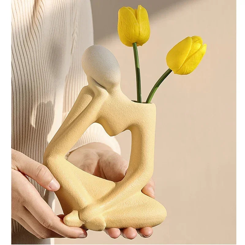 Heart-Shaped Abstract Thinker Statue, Frosted Ceramic Decoration