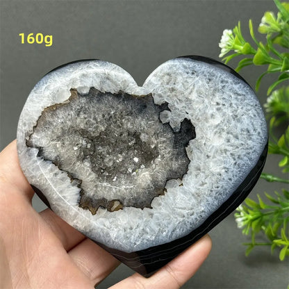 Heart Shaped Natural Black Agate Geode Crystal