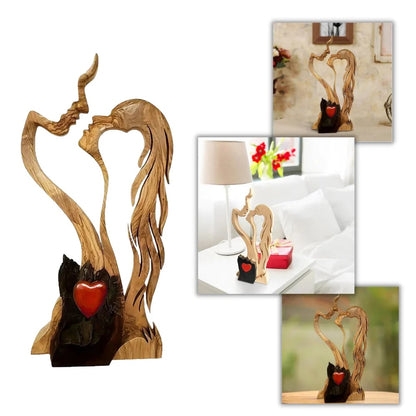 Love Eternal Wooden Hearts Couple Kissing Sculpture