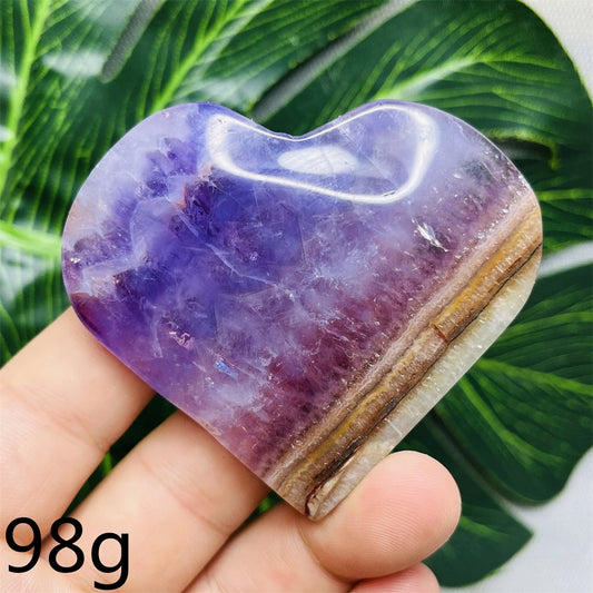 Natural Heart Shaped Agate Amethyst Healing Crystal, Hand Polished