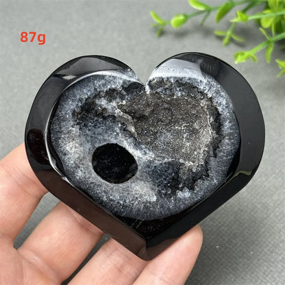 Heart Shaped Natural Black Agate Geode Crystal