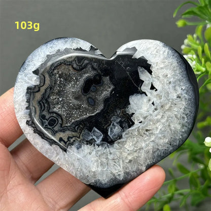 Heart Shaped Natural Black Agate Geode Crystal