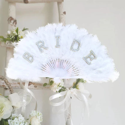 White Bride Feather Fan Foldable Bridal Shower Decoration