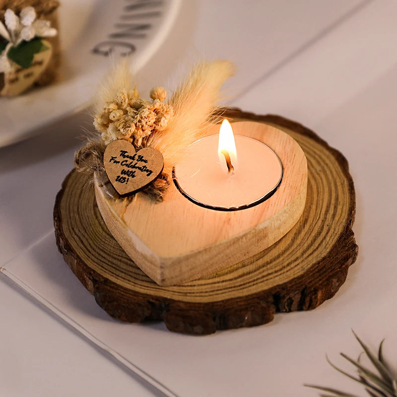 Wedding Wooden Heart Shaped Candlestick Centerpiece Gift