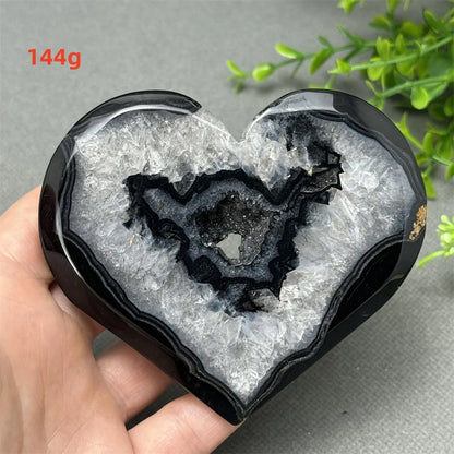 Heart Shaped Natural Black Agate Geode Crystal