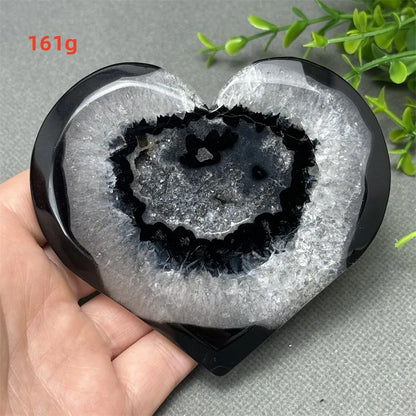 Heart Shaped Natural Black Agate Geode Crystal