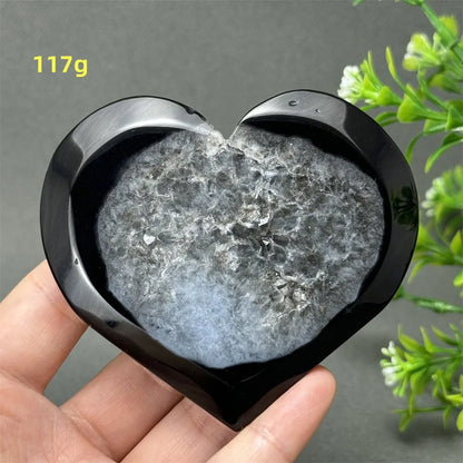 Heart Shaped Natural Black Agate Geode Crystal