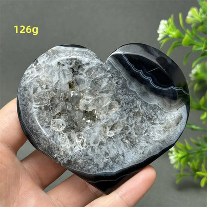 Heart Shaped Natural Black Agate Geode Crystal