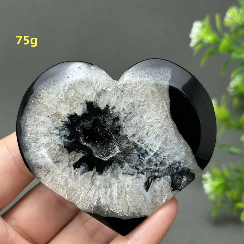 Heart Shaped Natural Black Agate Geode Crystal