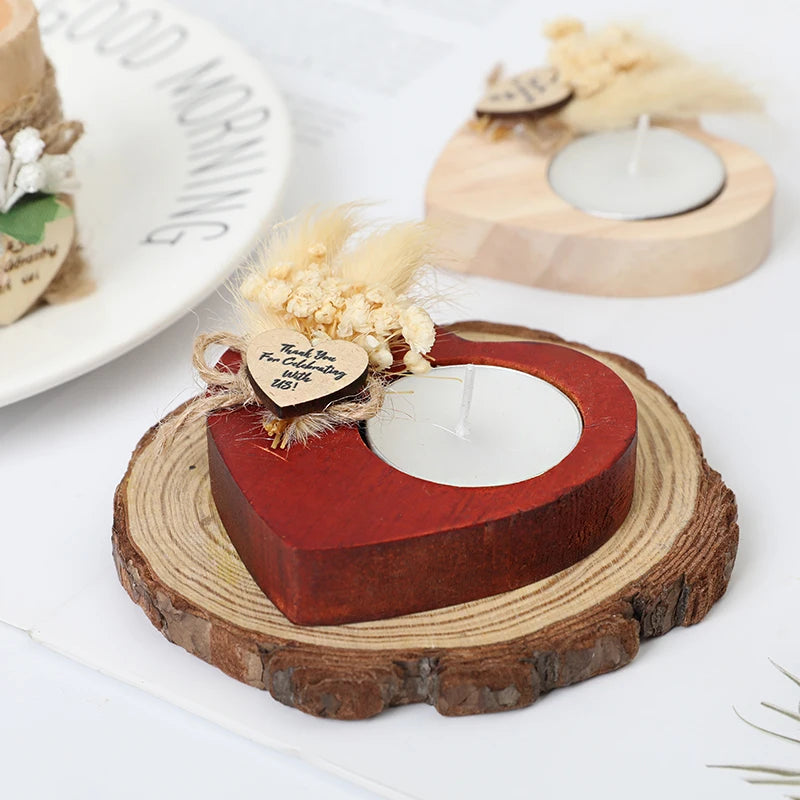 Wedding Wooden Heart Shaped Candlestick Centerpiece Gift