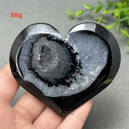 Heart Shaped Natural Black Agate Geode Crystal