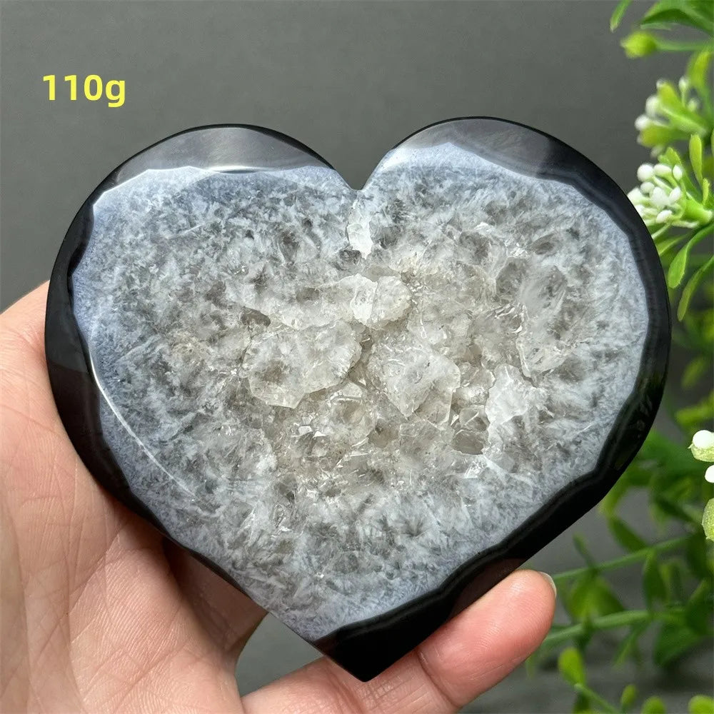 Heart Shaped Natural Black Agate Geode Crystal