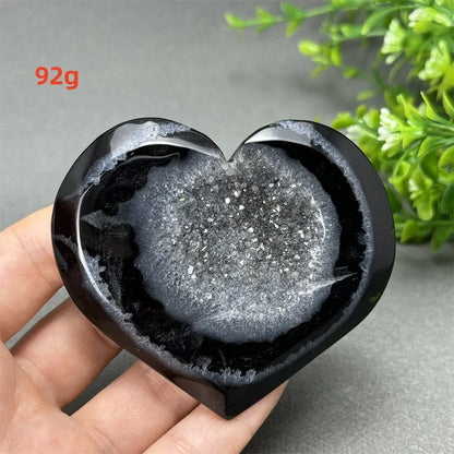 Heart Shaped Natural Black Agate Geode Crystal