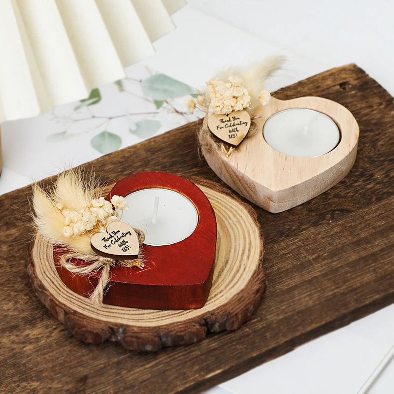 Wedding Wooden Heart Shaped Candlestick Centerpiece Gift