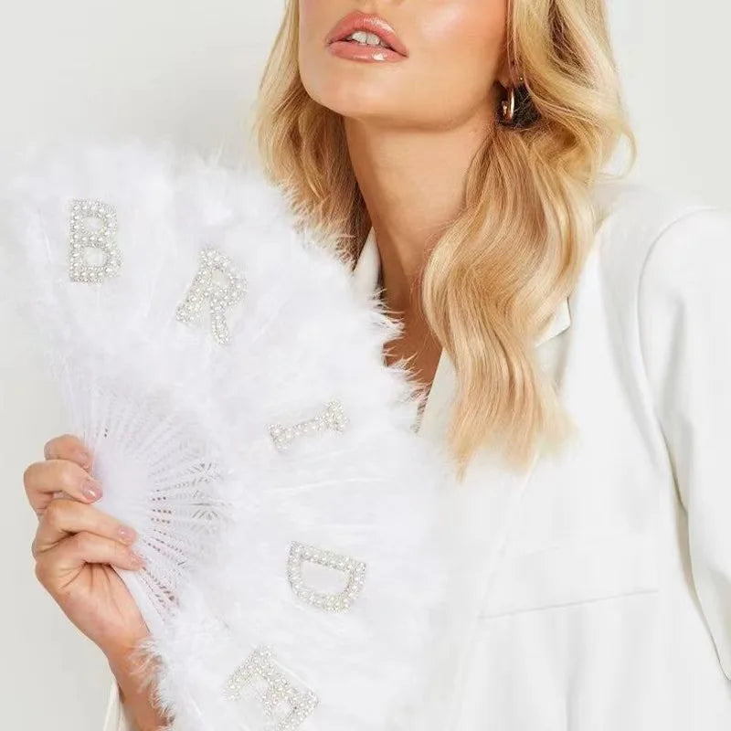 White Bride Feather Fan Foldable Bridal Shower Decoration