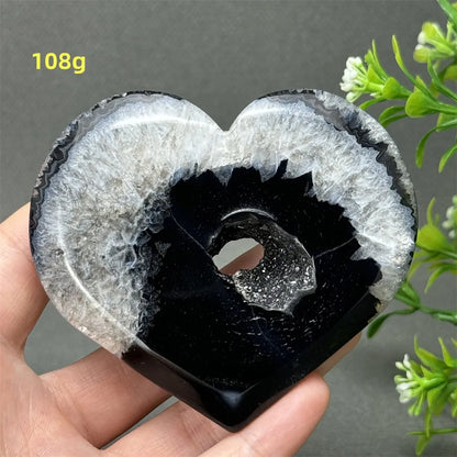 Heart Shaped Natural Black Agate Geode Crystal