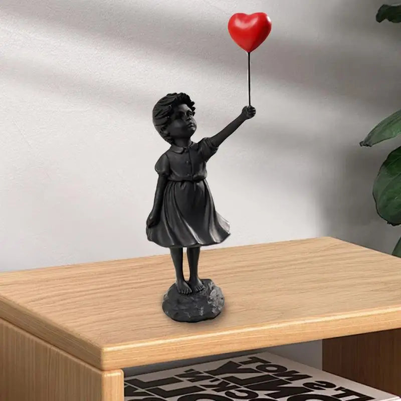 Girl With Red Balloon Figurine Modern Sculpture Resin