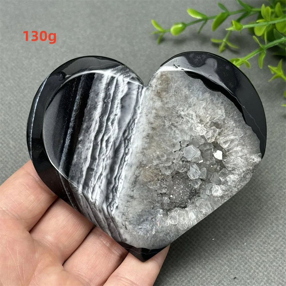 Heart Shaped Natural Black Agate Geode Crystal