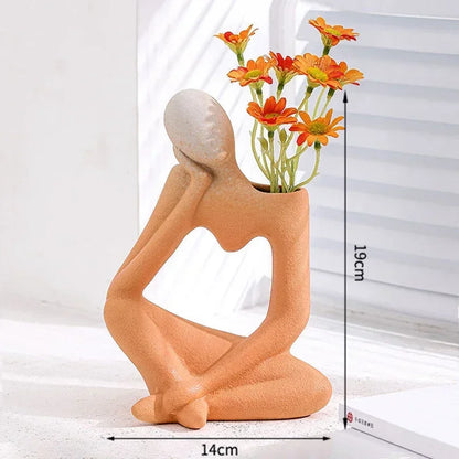 Heart-Shaped Abstract Thinker Statue, Frosted Ceramic Decoration