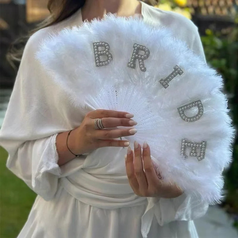 White Bride Feather Fan Foldable Bridal Shower Decoration