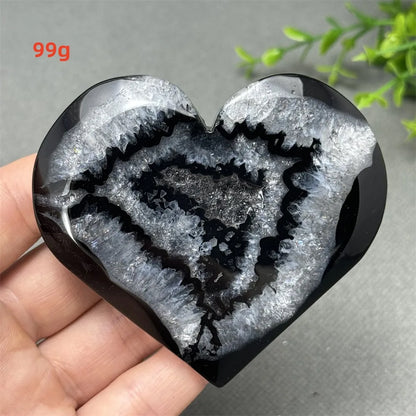 Heart Shaped Natural Black Agate Geode Crystal