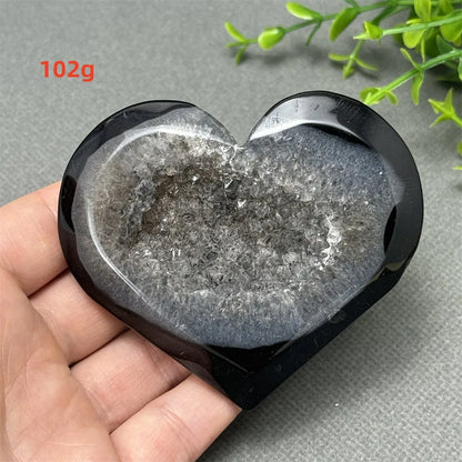 Heart Shaped Natural Black Agate Geode Crystal